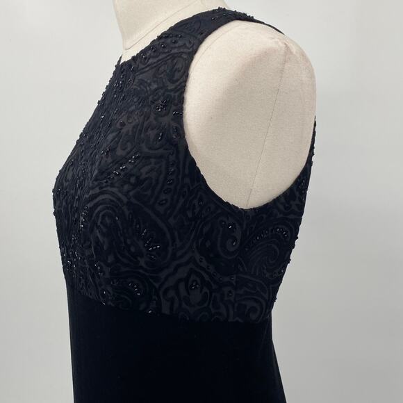 Vintage 90s Beaded Velvet Burnout Maxi Dress Gown High Neck Empire Waist Black 2 - Picture 6 of 9